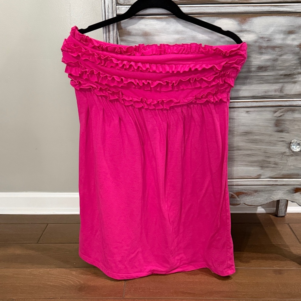 OP Strapless Ruffled Swim Coverup - Hot Pink